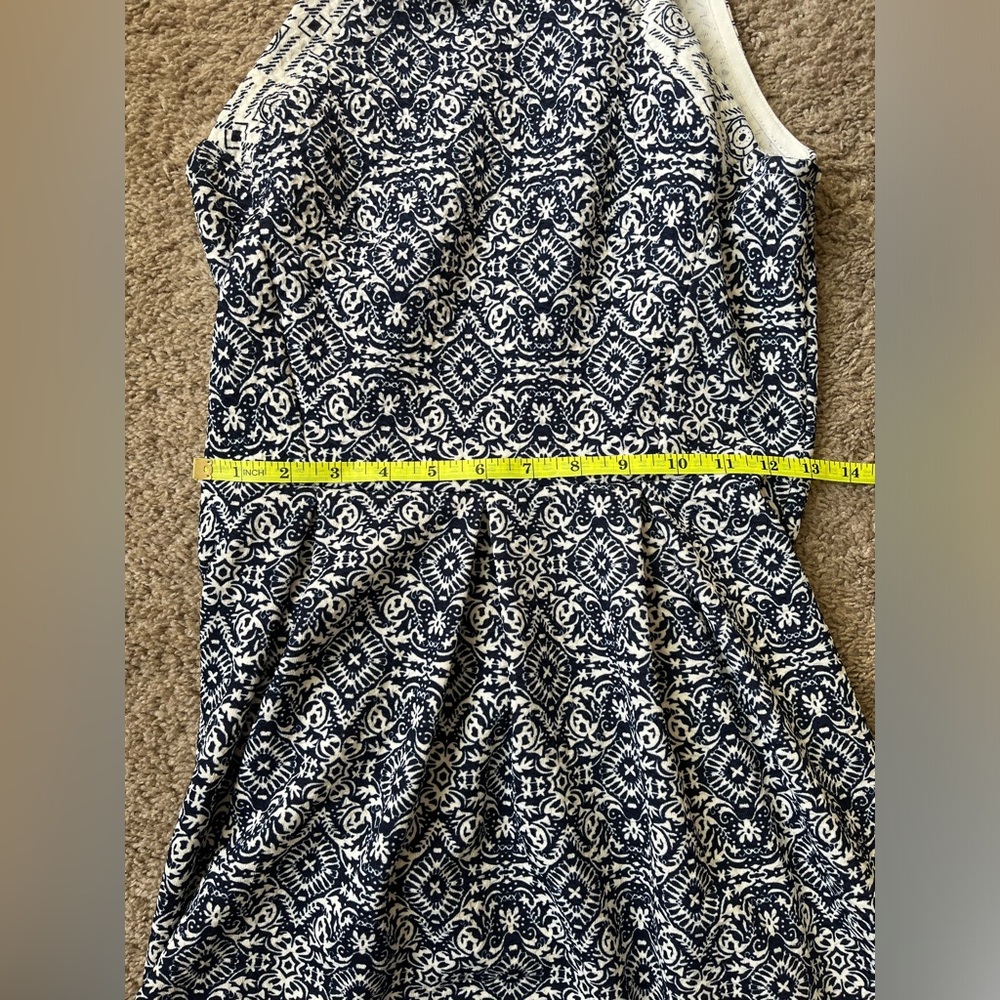 Rewind Navy Blue and Cream Fit and Flare Floral Halter Dress - Picture 6 of 7